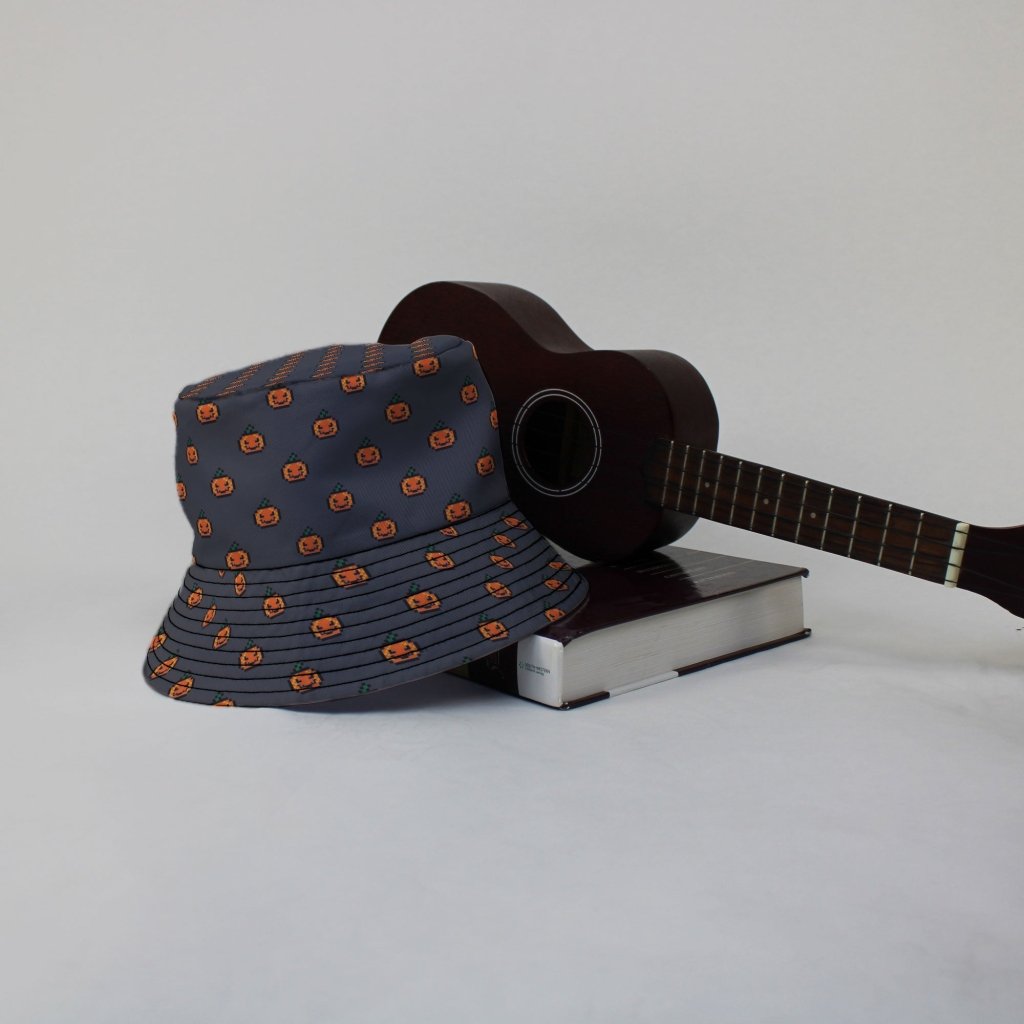Pixel Pumpkins Bucket Hat - M - Grey Stitching - -