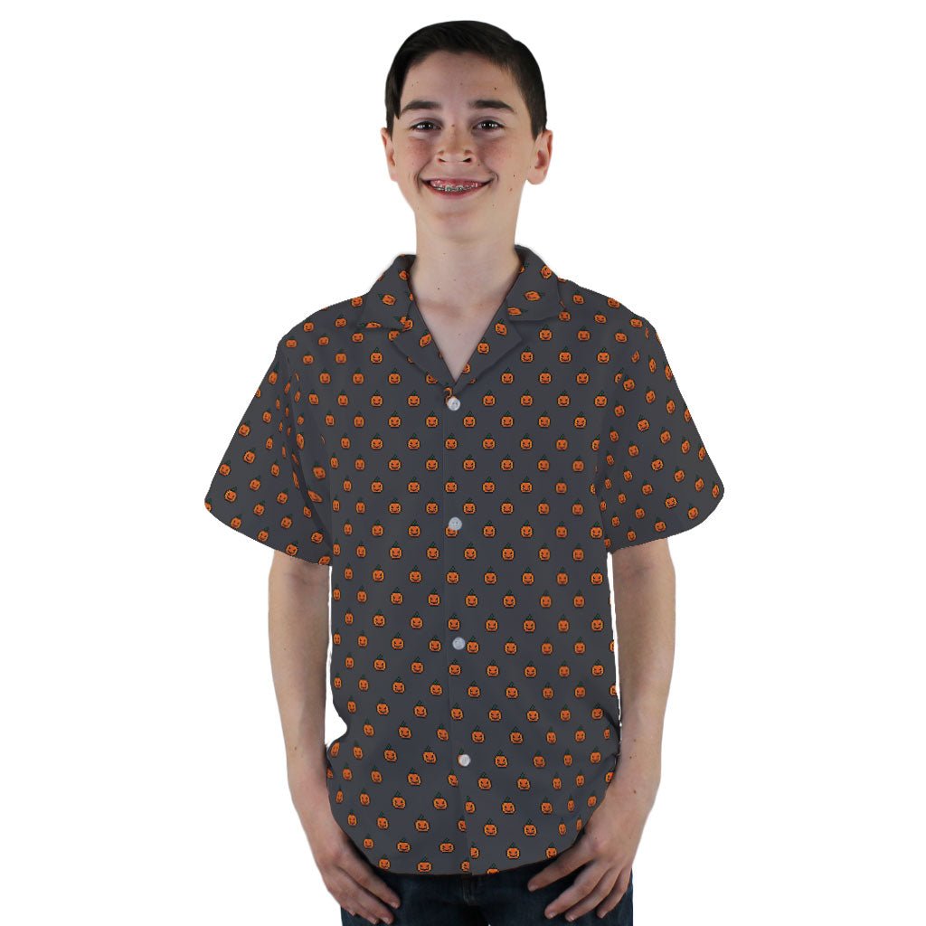 Pixel Pumpkins Youth Hawaiian Shirt - YL - -