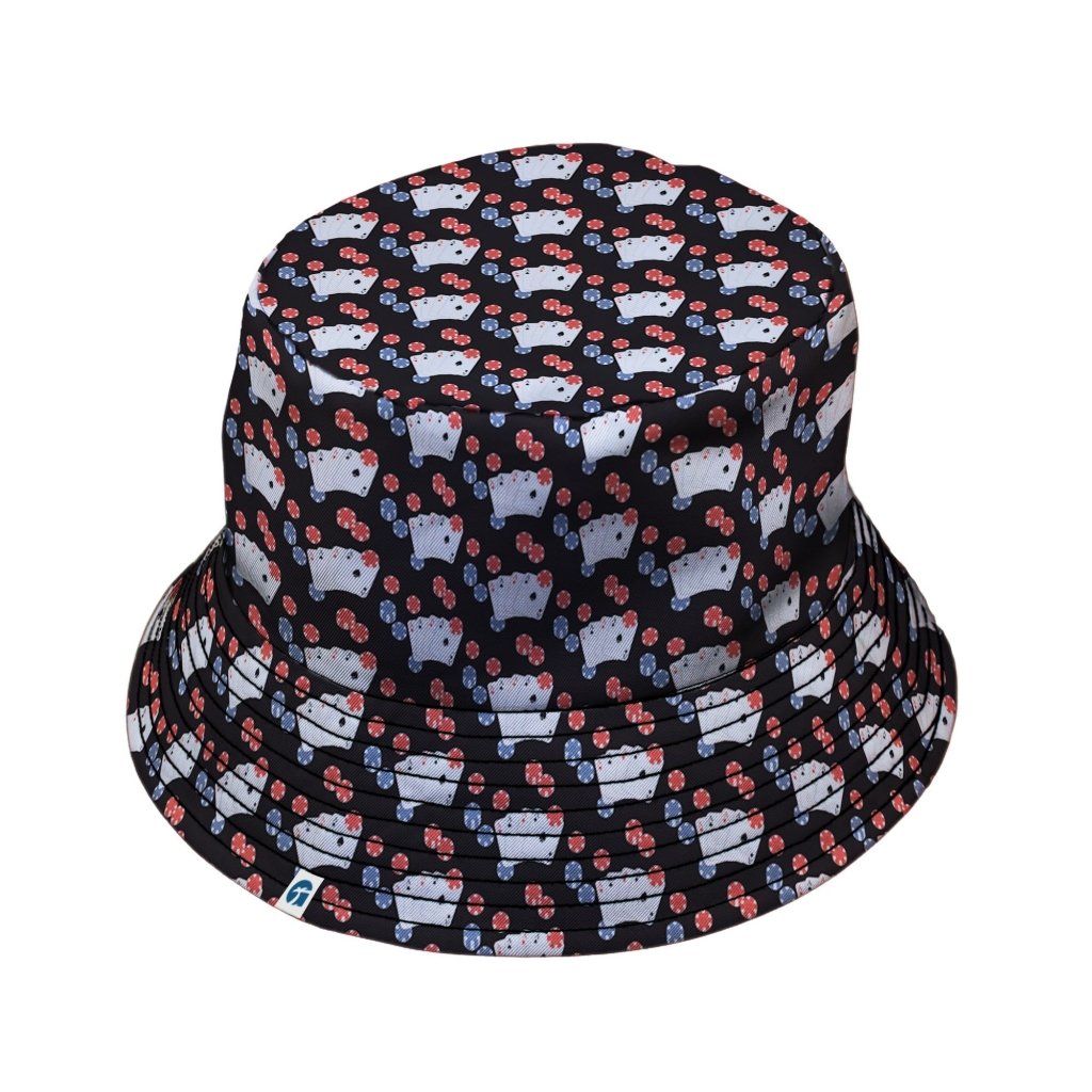 Poker Cards and Chips Bucket Hat - M - Grey Stitching - -