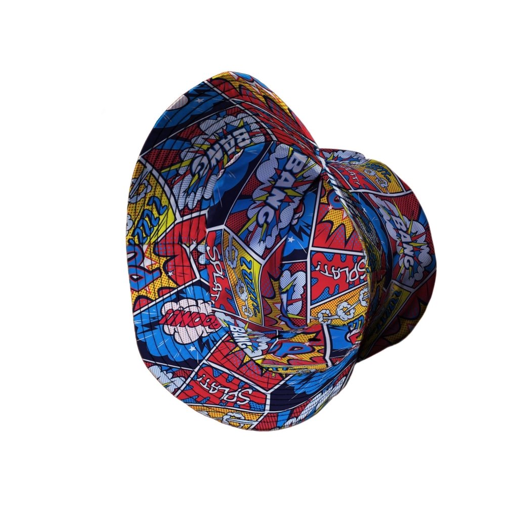 Pop Art Comic Book Red Bucket Hat - M - Grey Stitching - -