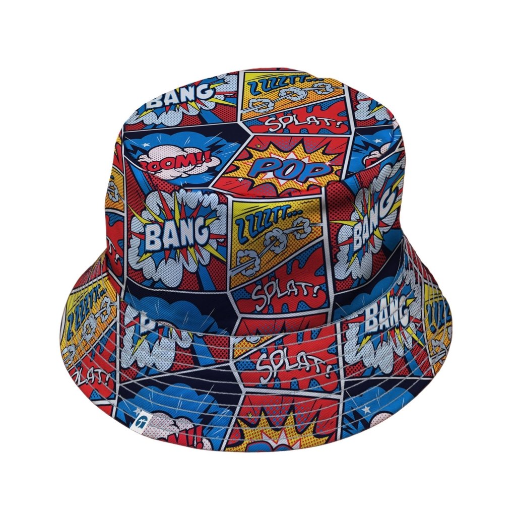 Pop Art Comic Book Red Bucket Hat - M - Black Stitching - -
