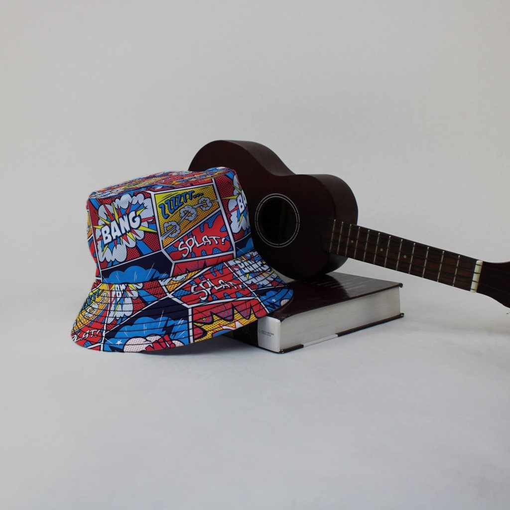 Pop Art Comic Book Red Bucket Hat - M - Grey Stitching - -