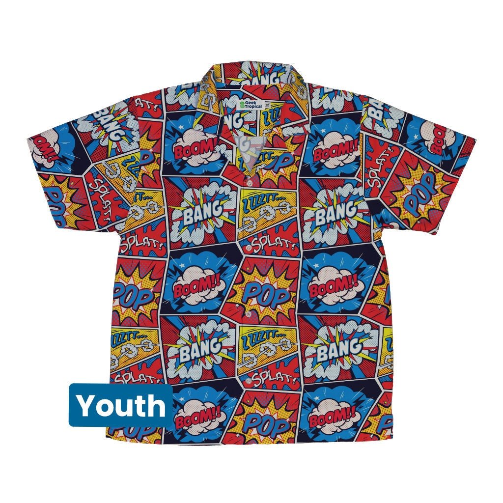Pop Art Comic Book Red Youth Hawaiian Shirt - YXS - -