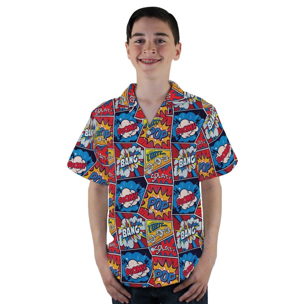 Pop Art Comic Book Red Youth Hawaiian Shirt - YL - -