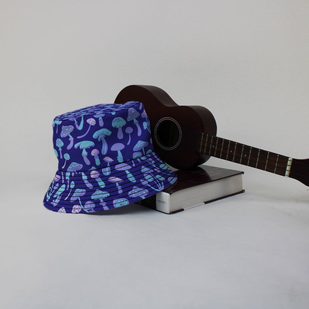 Psychedelic Mushrooms Bucket Hat - M - Grey Stitching - -