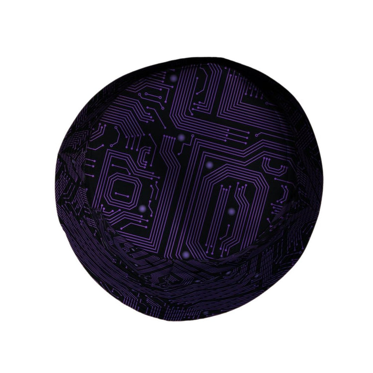 Purple Computer Circuit Board Bucket Hat - M - Black Stitching - -