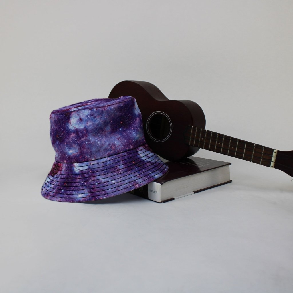 Purple Nebula Space Bucket Hat - M - Black Stitching - -