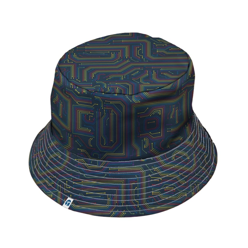 Rainbow Computer Circuit Board Bucket Hat - M - Black Stitching - -