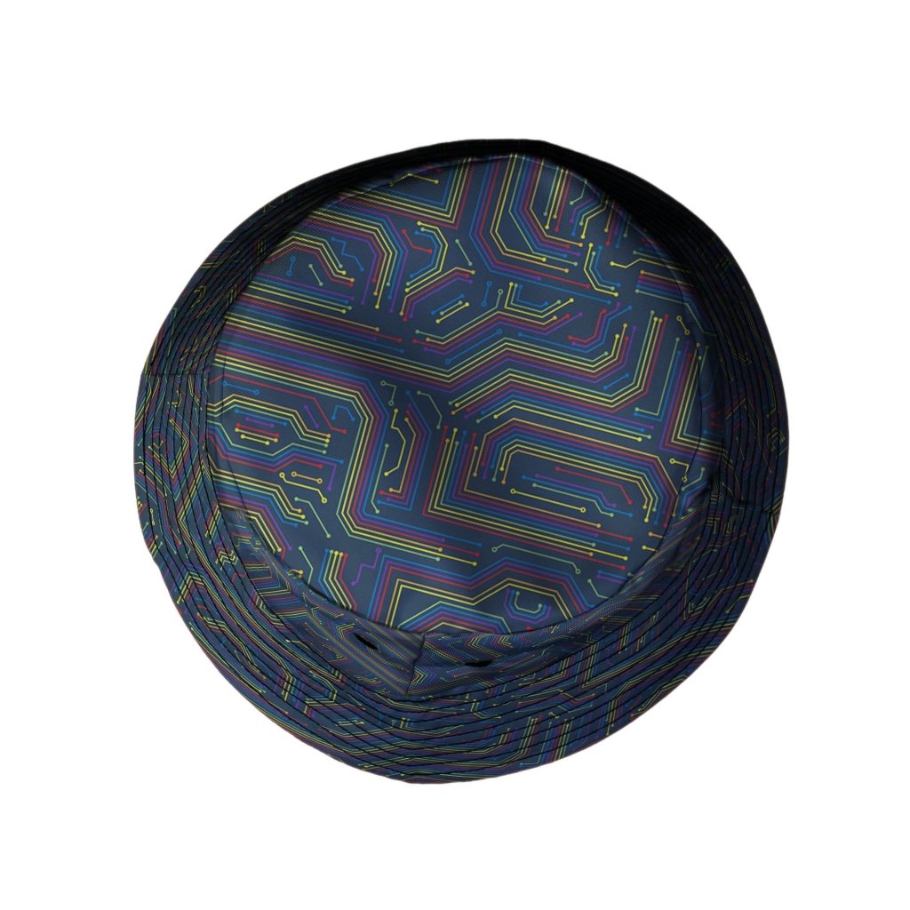 Rainbow Computer Circuit Board Bucket Hat - M - Black Stitching - -