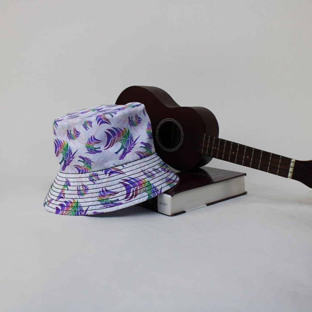 Rainbow Dragons and Unicorns Bucket Hat - M - Grey Stitching - -