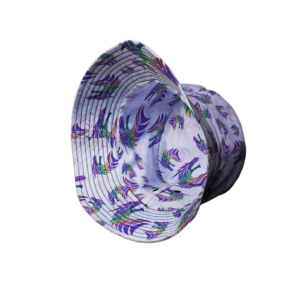 Rainbow Dragons and Unicorns Bucket Hat - M - Grey Stitching - -