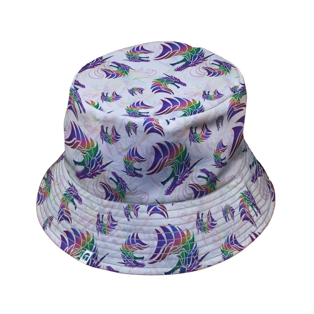Rainbow Dragons and Unicorns Bucket Hat - M - Black Stitching - -