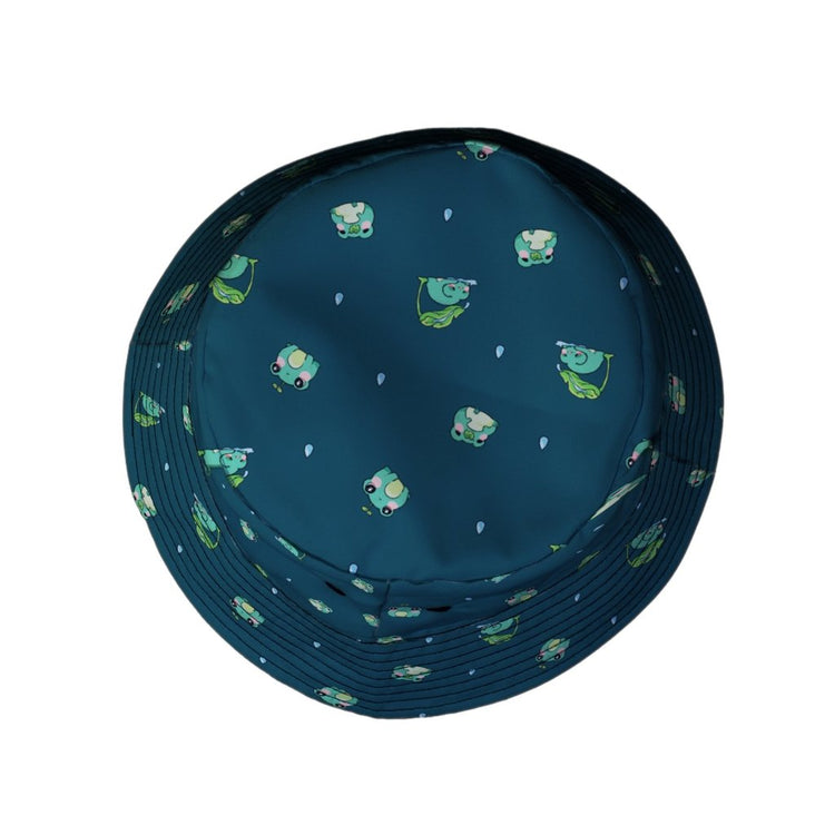 Raining Frogs Dark Teal Bucket Hat - M - Grey Stitching - -