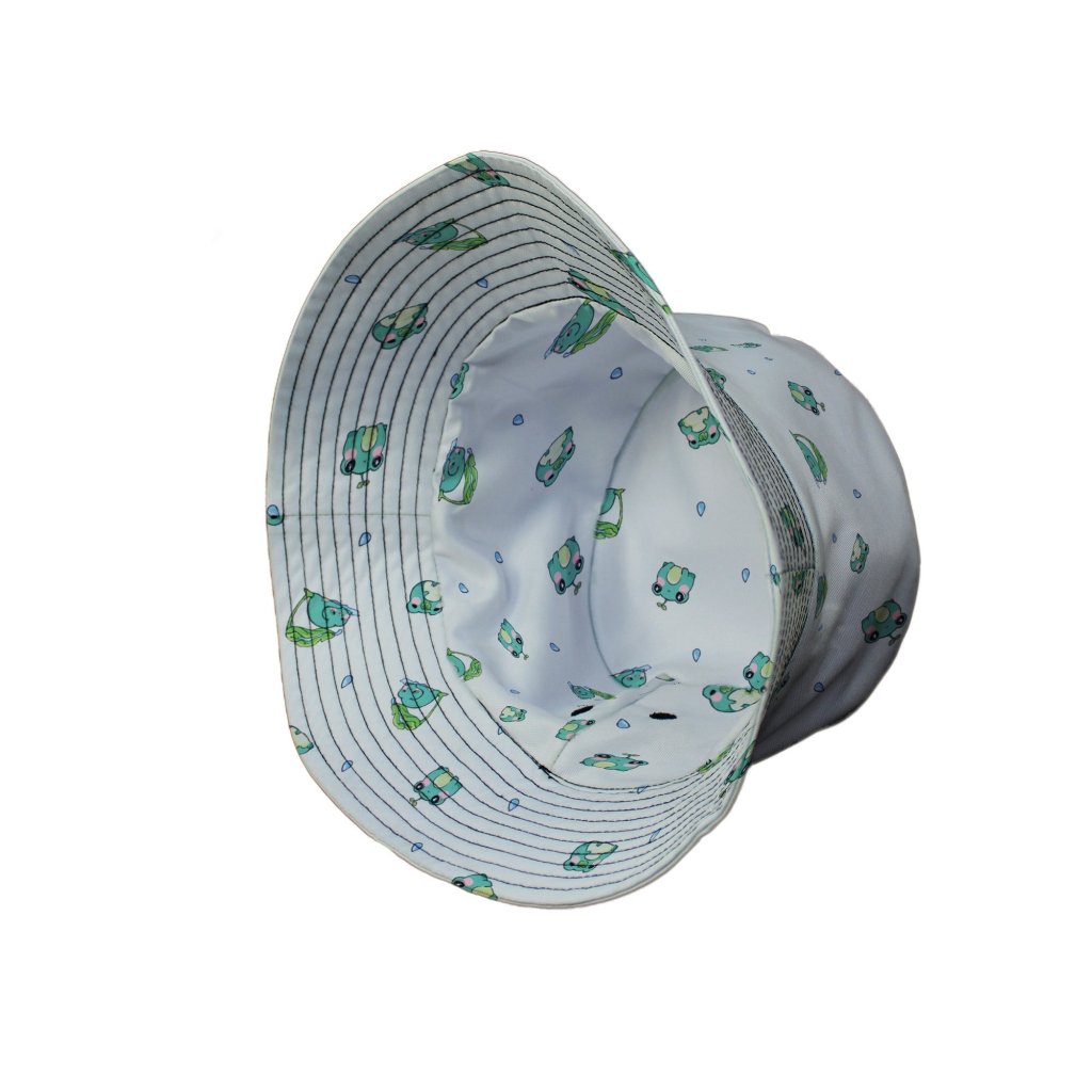 Raining Frogs Pastel Green Bucket Hat - M - Grey Stitching - -