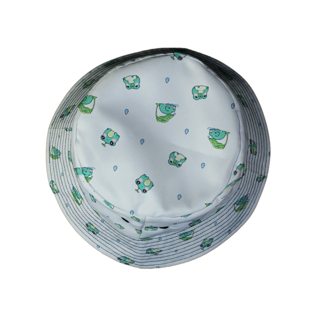 Raining Frogs Pastel Green Bucket Hat - M - Grey Stitching - -