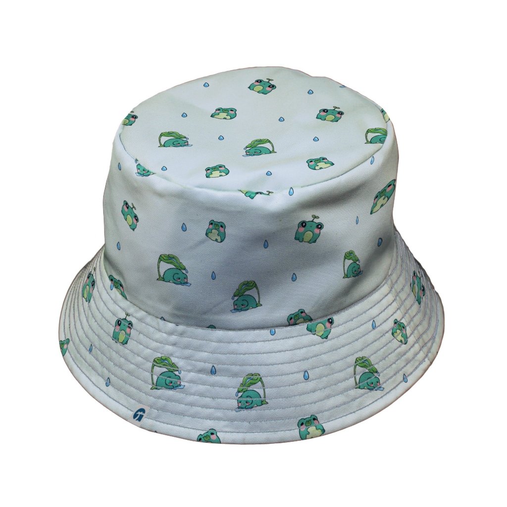 Raining Frogs Pastel Green Bucket Hat - M - Grey Stitching - -