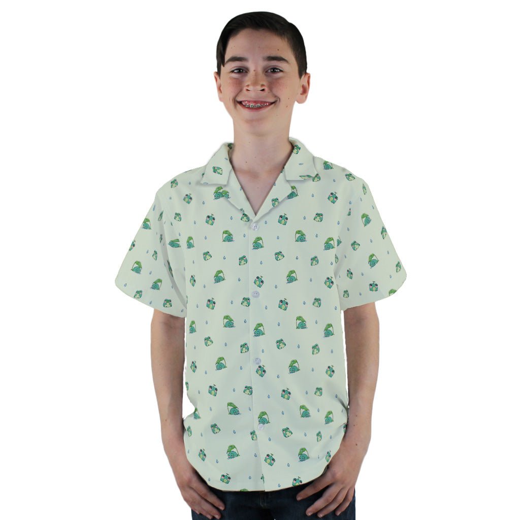 Raining Frogs Pastel Green Youth Hawaiian Shirt - YL - -