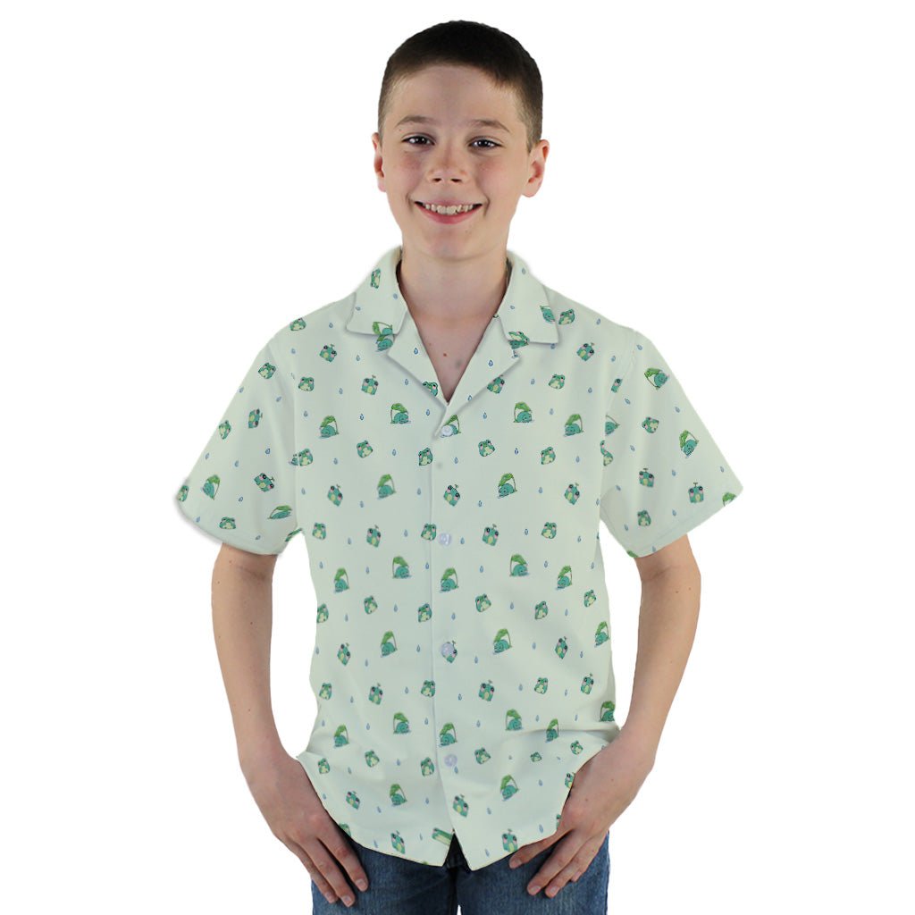 Raining Frogs Pastel Green Youth Hawaiian Shirt - YM - -