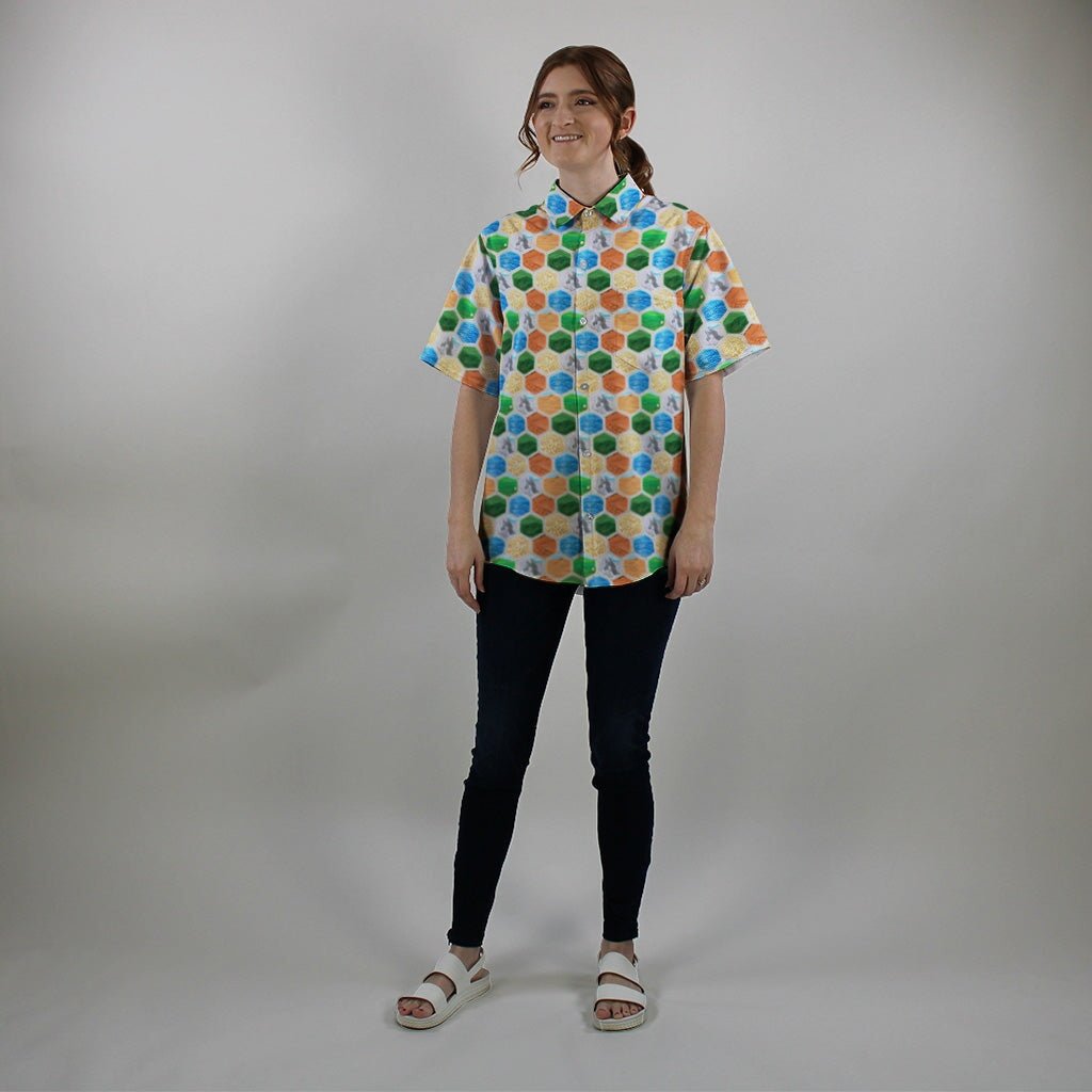 Ready-to-Ship Hexagon Tile Board Game Button Up Shirt - S - Button Down Shirt - Include Pocket -