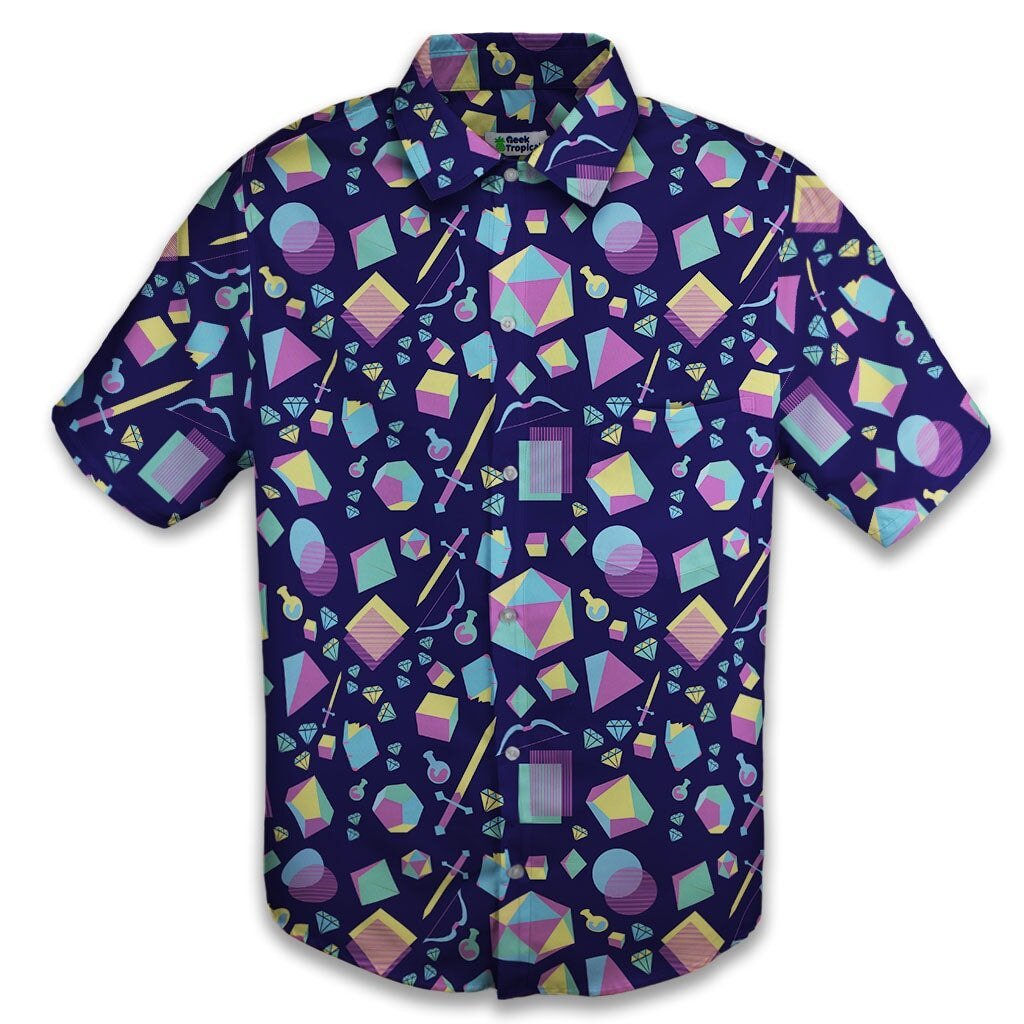 Ready-to-Ship Tabletop RPG Weapons Items Purple Blue Dnd Button Up Shirt - S - Button Down Shirt - Include Pocket -