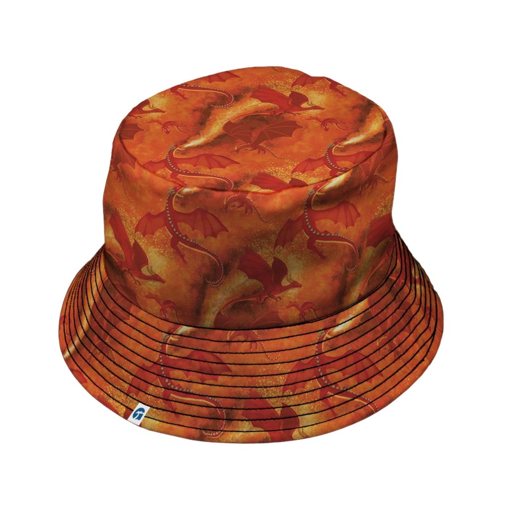 Red Dragon Fire Dnd Bucket Hat - M - Grey Stitching - -