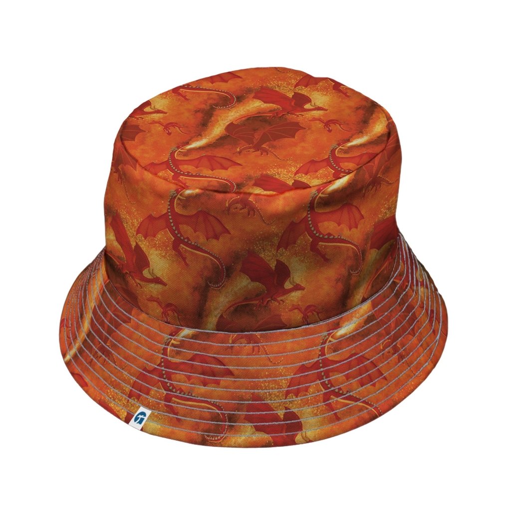 Red Dragon Fire Dnd Bucket Hat - M - Black Stitching - -