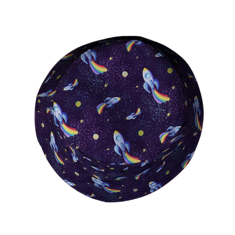 Rocket Ships Starry Night Bucket Hat - M - Grey Stitching - -