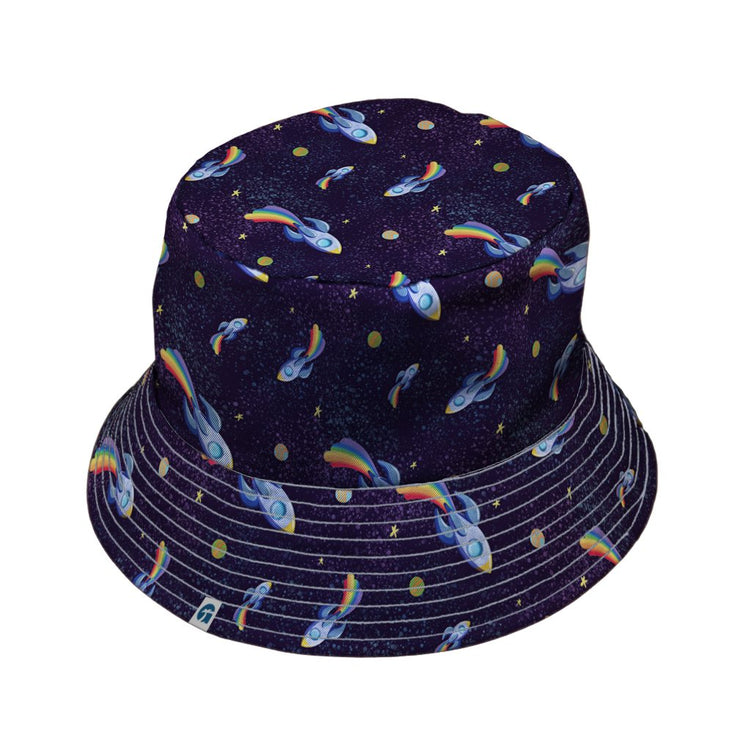 Rocket Ships Starry Night Bucket Hat - M - Grey Stitching - -
