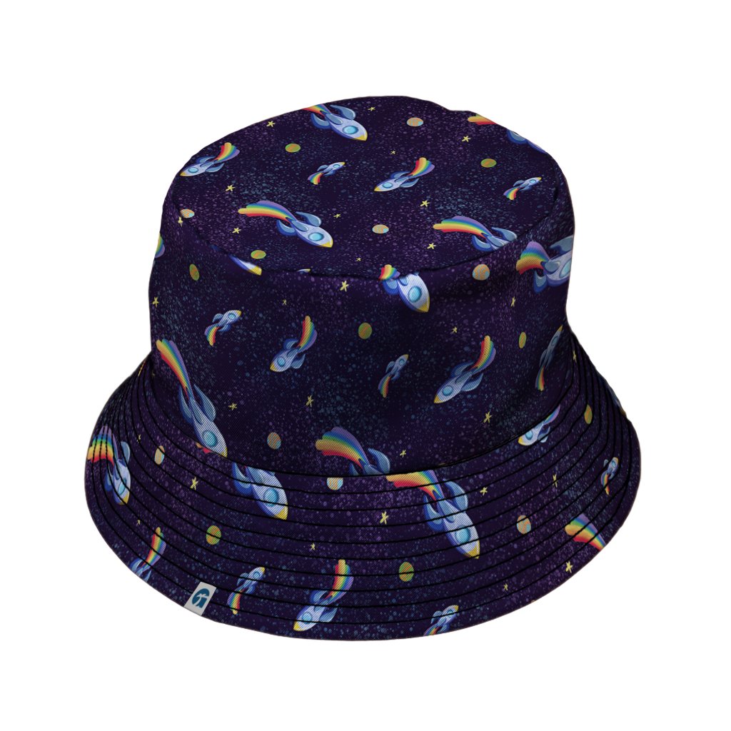 Rocket Ships Starry Night Bucket Hat - M - Black Stitching - -