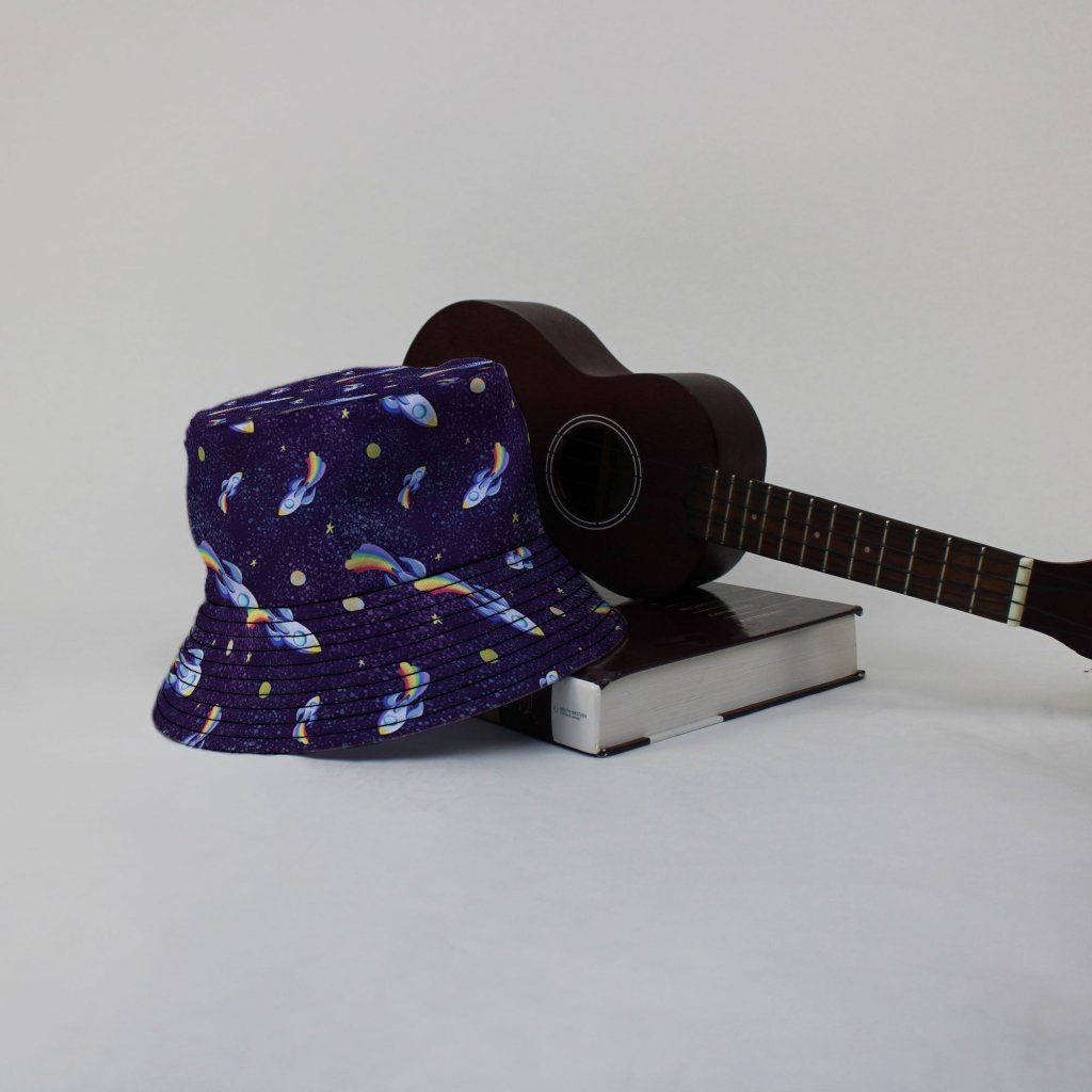 Rocket Ships Starry Night Bucket Hat - M - Grey Stitching - -