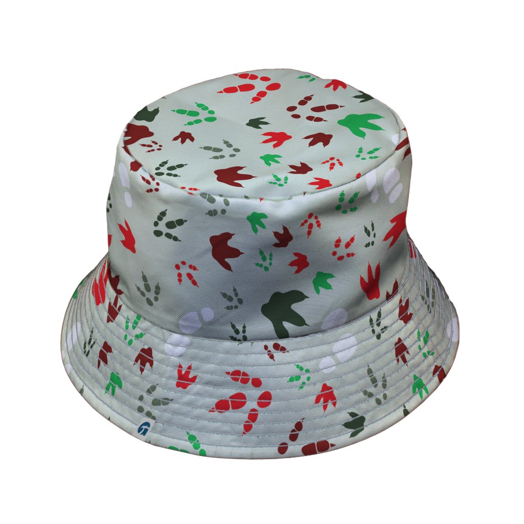 Santa Boots and Dinosaur Footprint Tracks Bucket Hat - M - Grey Stitching - -