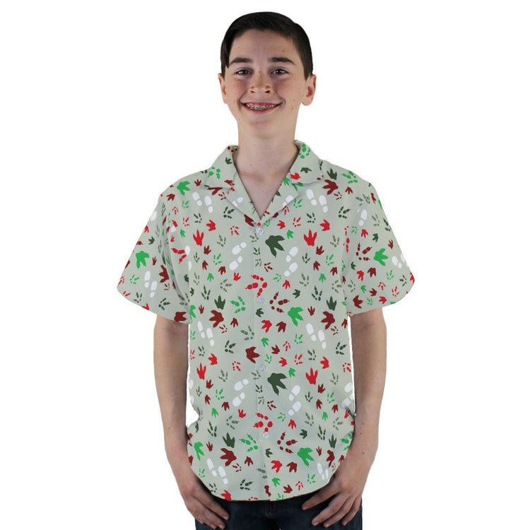 Santa Boots and Dinosaur Footprint Tracks Youth Hawaiian Shirt - YL - -