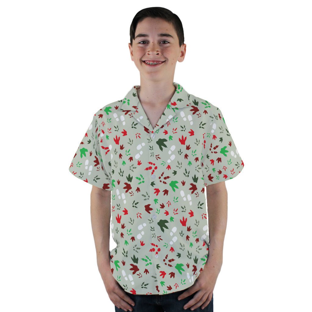Santa Boots and Dinosaur Footprint Tracks Youth Hawaiian Shirt - YL - -