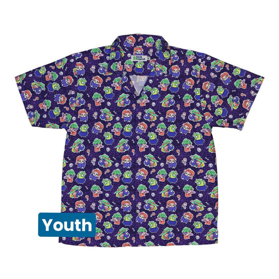 Scary Anime Chibi Stickers Dark Purple Youth Hawaiian Shirt - YXS - -