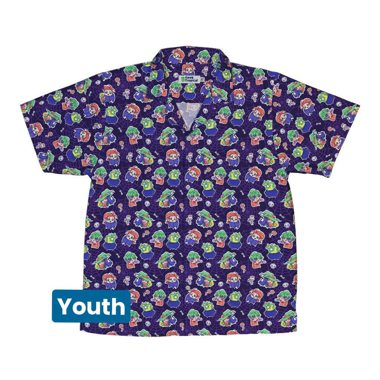Scary Anime Chibi Stickers Dark Purple Youth Hawaiian Shirt - YXS - -