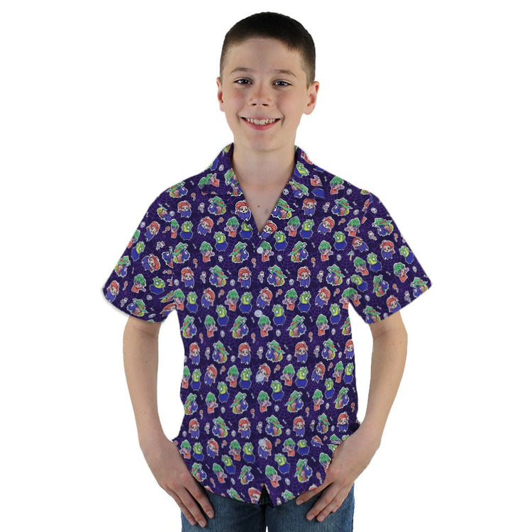 Scary Anime Chibi Stickers Dark Purple Youth Hawaiian Shirt - YM - -