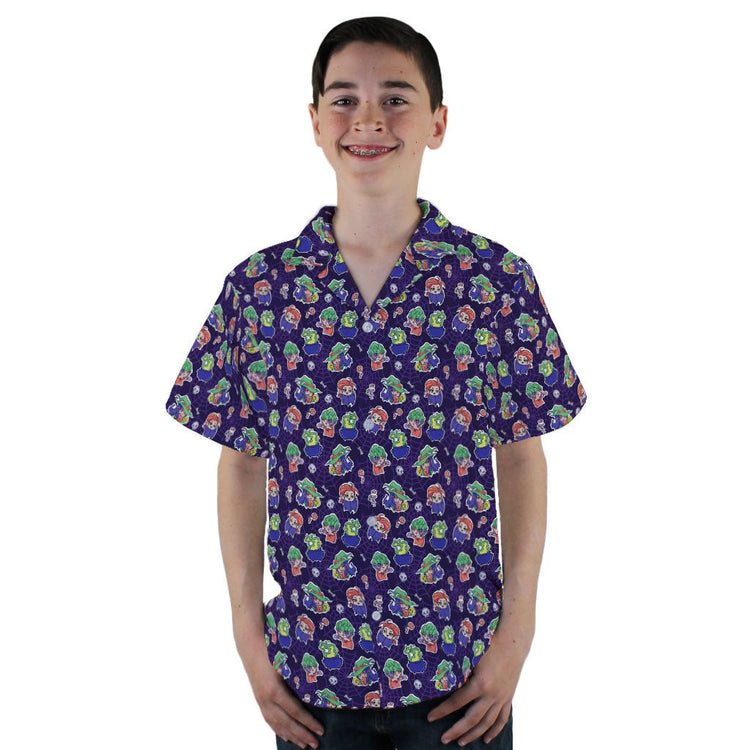 Scary Anime Chibi Stickers Dark Purple Youth Hawaiian Shirt - YL - -