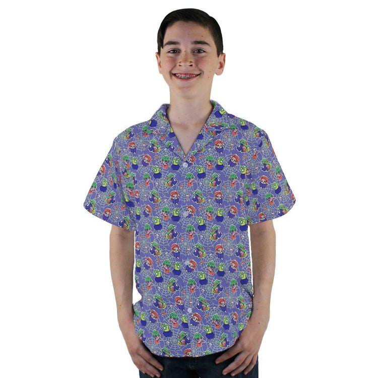 Scary Anime Chibi Stickers Purple Green Youth Hawaiian Shirt - YL - -