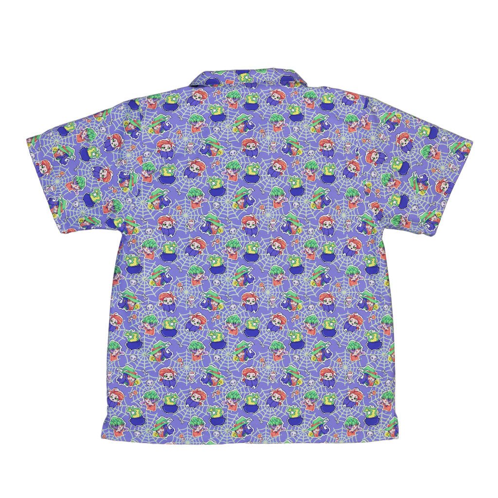 Scary Anime Chibi Stickers Purple Green Youth Hawaiian Shirt - YXS - -