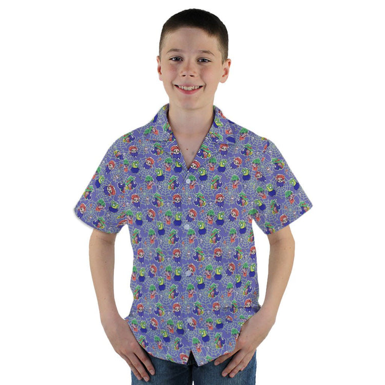 Scary Anime Chibi Stickers Purple Green Youth Hawaiian Shirt - YM - -