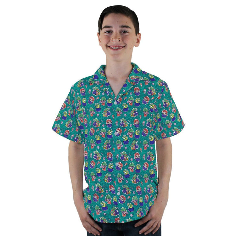 Scary Anime Chibi Stickers Teal Youth Hawaiian Shirt - YL - -