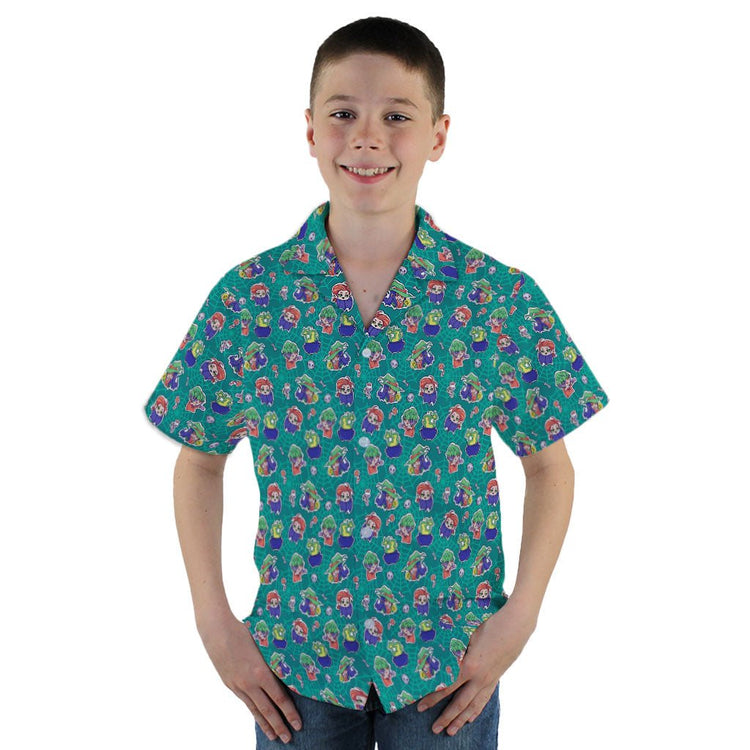Scary Anime Chibi Stickers Teal Youth Hawaiian Shirt - YM - -