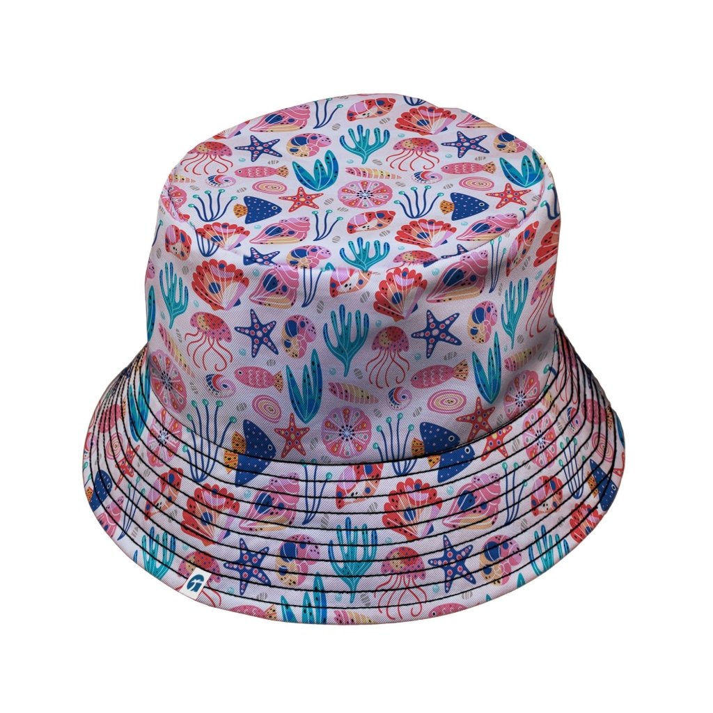 Science Cute Marine Biology Pink Bucket Hat - M - Grey Stitching - -