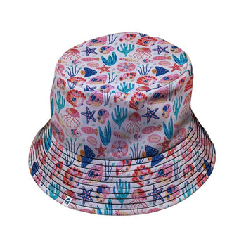 Science Cute Marine Biology Pink Bucket Hat - M - Grey Stitching - -