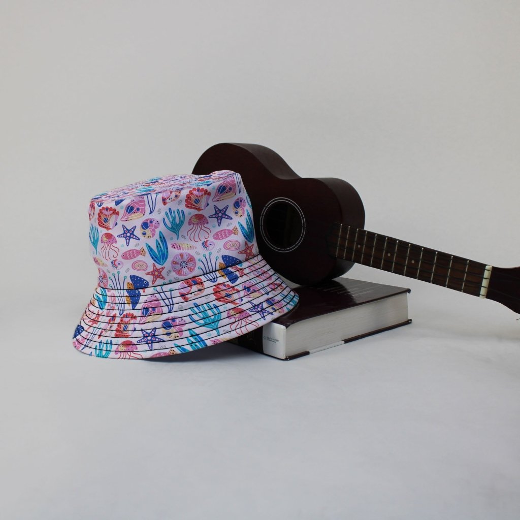 Science Cute Marine Biology Pink Bucket Hat - M - Grey Stitching - -