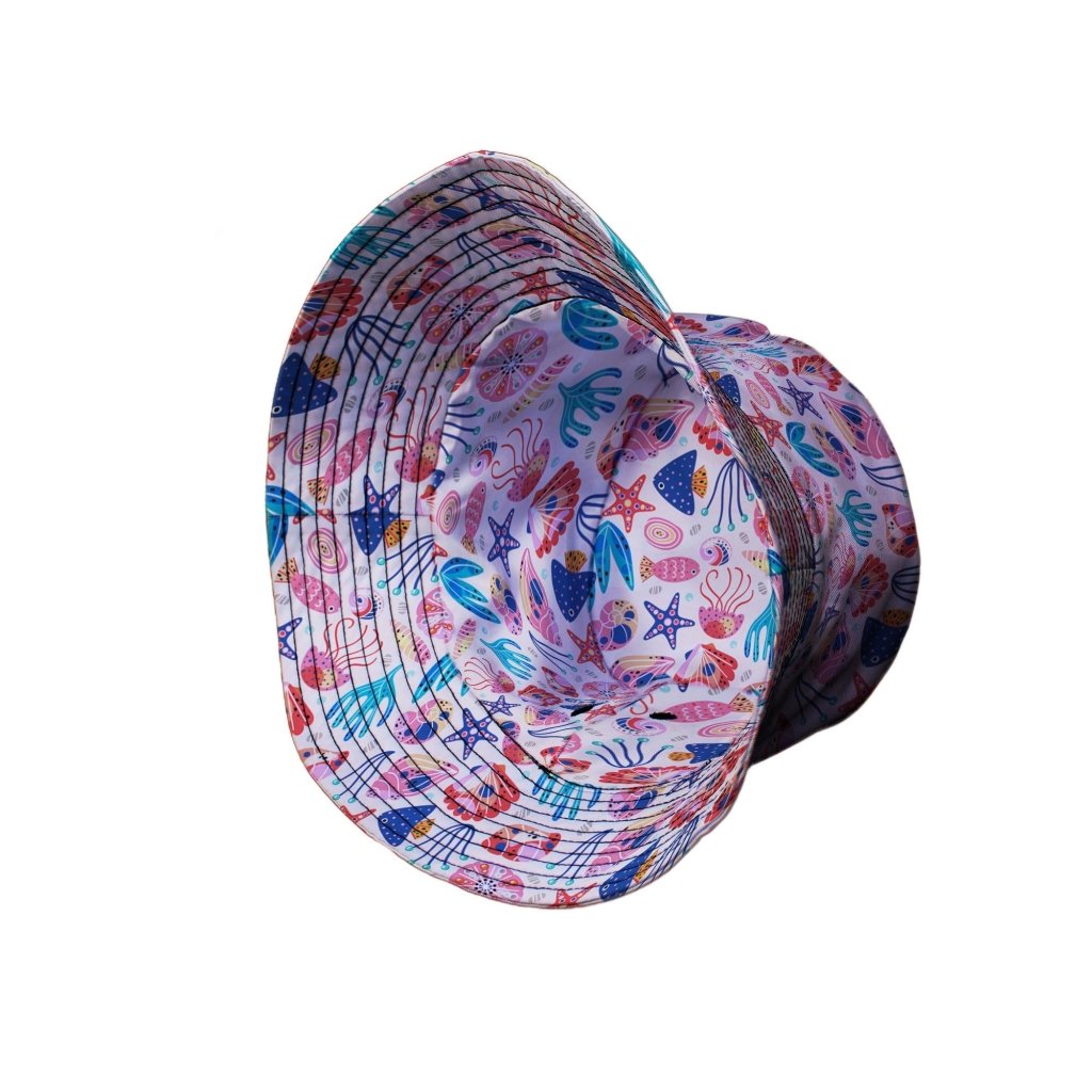 Science Cute Marine Biology Pink Bucket Hat - M - Grey Stitching - -
