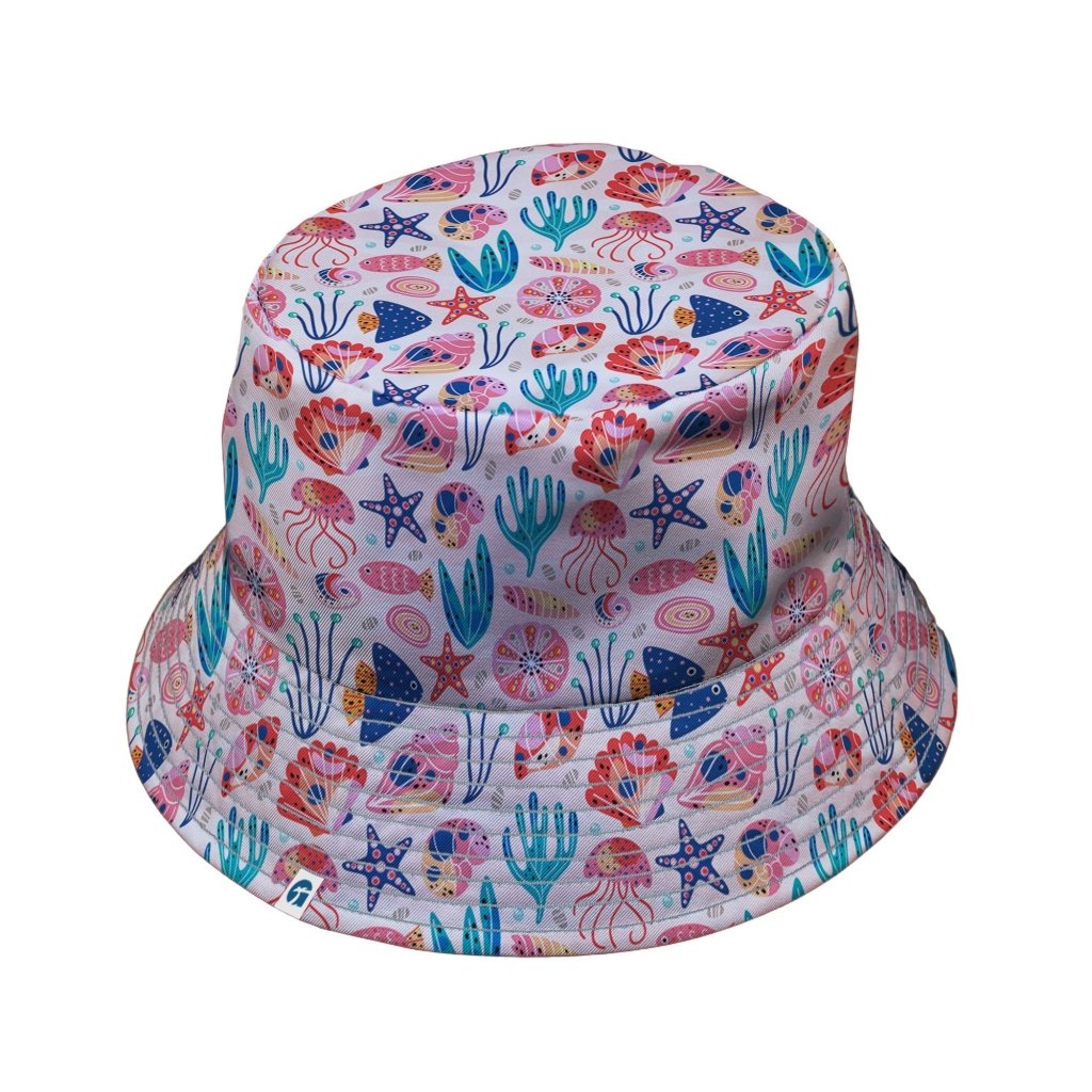 Science Cute Marine Biology Pink Bucket Hat - M - Black Stitching - -