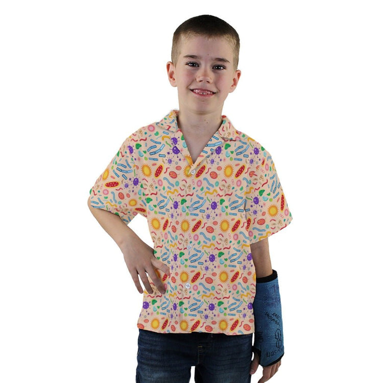 Science Detailed Microbes Pink Orange Youth Hawaiian Shirt - YXS - -