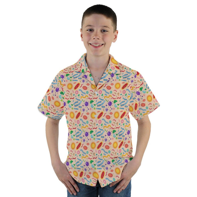 Science Detailed Microbes Pink Orange Youth Hawaiian Shirt - YM - -