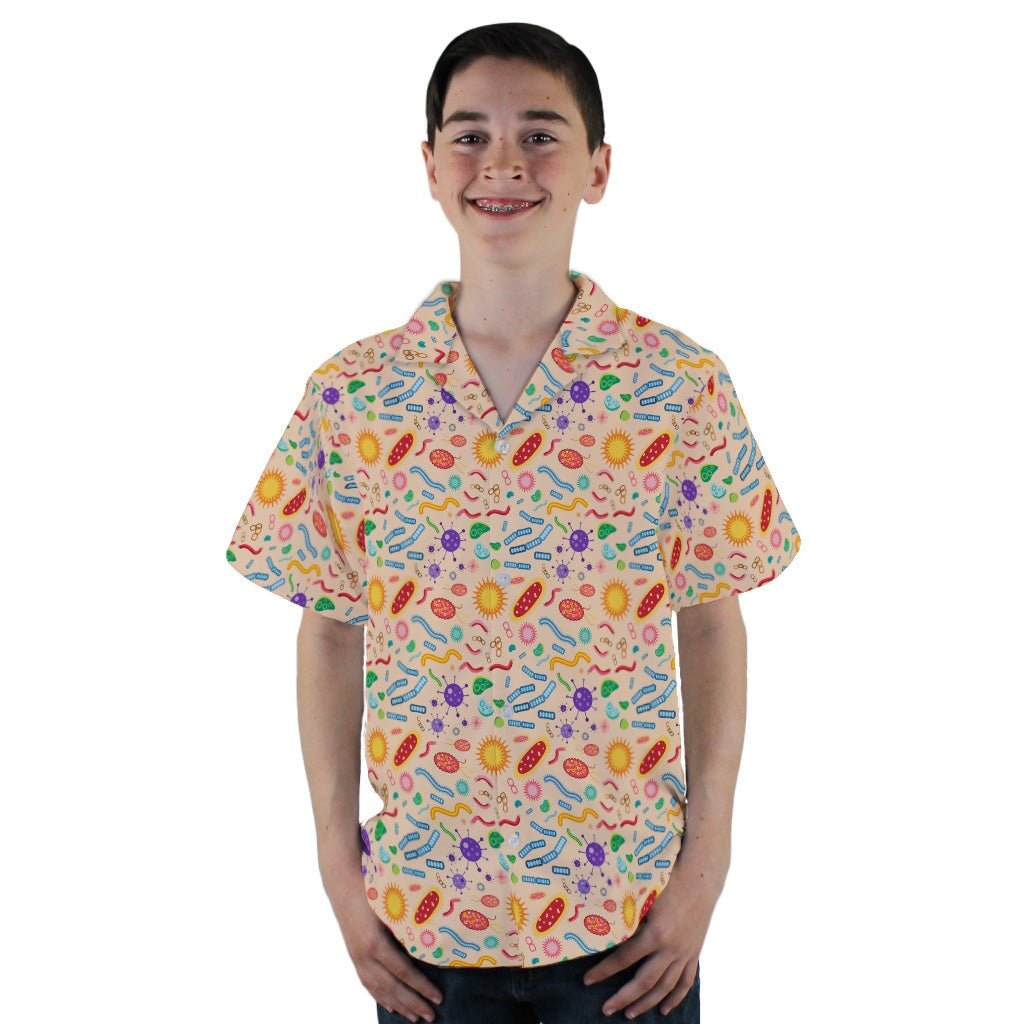 Science Detailed Microbes Pink Orange Youth Hawaiian Shirt - YL - -